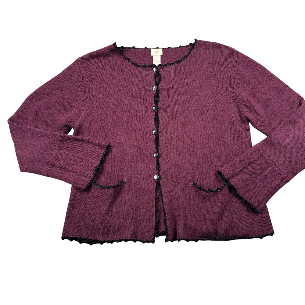 J Jill Cardigan Sweater‎ Womens M Button Front Long Sleeve Pockets Silk Blend